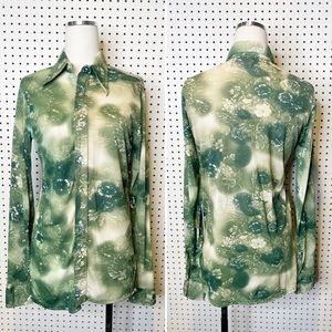 Vintage | Haband Paterson 1970's Green Floral Collared Button-Down Shirt Sz. M